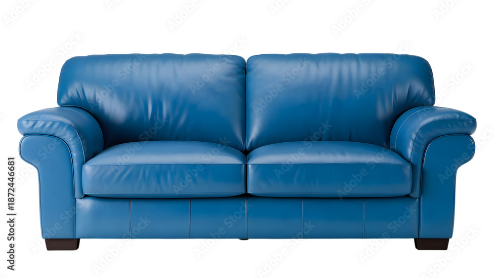 Fototapeta premium Modern Bright Blue Leather Sofa Isolated on Transparent