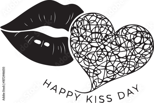 Kiss day celebration with heart and lips illustration