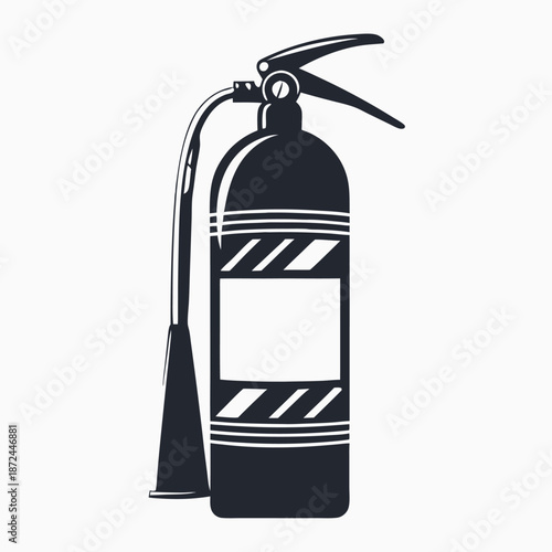 Dark gray fire extinguisher with flame icon provides protection against hazards and accidents