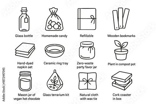 Eco icons ceramic glass gift cork wax refillable icon tray vector string