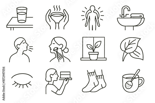 Minimalist eye tea water icons peaceful icon socks vector item roller posture