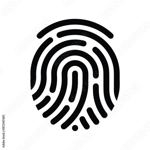 A dark gray fingerprint icon over a white background displays unique lines for identification
