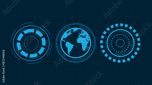 Circle HUD futuristic Sci Fi circle elements appearing. Artificial intelligence service setup, tech Digital Loading Data