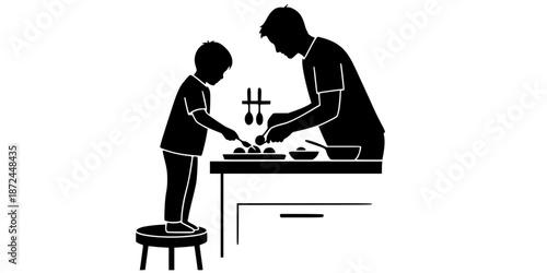 Kids Cooking Kitchen Safety Learning Silhouette