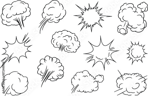 Comic Fart Cloud Icon Set Smoke Puff Doodle Illustrations