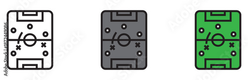 Soccer field strategy illustrations in white, gray, and green