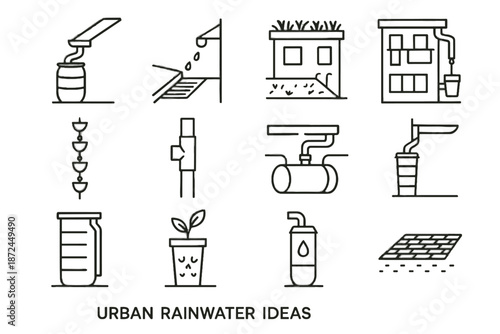 Vector urban rainwater tank icon green cistern rain rooftop roof permeable balcony