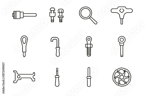 Bike rotor hanger core tool nipple vector bolt minimalist valve cable icon