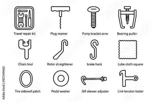 Skewer reamer repair icons brake puller cycling icon rotor plug vector bracket
