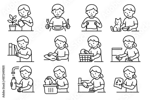 Icon mindful laundry vector folding icons chore basket surface brushing paper setting