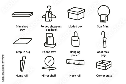 Folded icon slim icons crate rack entryway minimalist vector coat tray holder