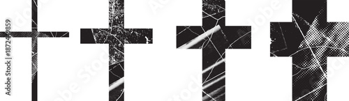 Textured Religion Crosses set . Christian crosses collection from tiny to bold. Vector