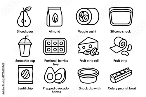 Lentil vector pear sliced icons snack bag boat halves healthy smoothie icon