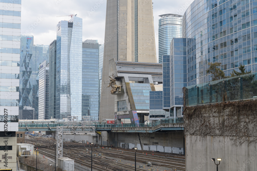Naklejka premium looking east over Union Station rail corridor from Blue Jays Way, Toronto