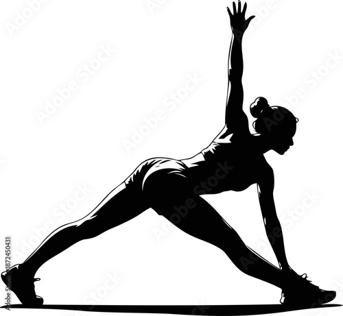 Black silhouette of woman in triangle yoga pose exercise