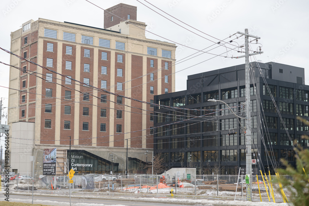 Obraz premium exterior of Museum of Contemporary Art at 158 Sterling Road viewed from the rear on Perth Av, Toronto