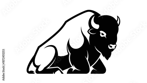 Majestic American Bison Resting in a Striking Black and White Illustration.