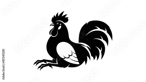 Black Silhouette of a Rooster Sitting Proudly.