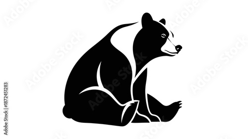 Black and white illustration of a sitting bear.