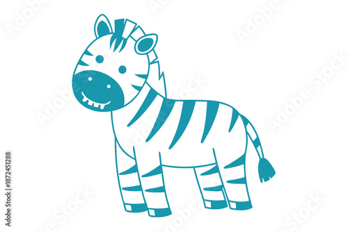 Cartoon zebra with black and white stripes smiles on a white background