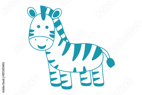 Cheerful zebra smiles with delight, showcasing simple line art against a white background