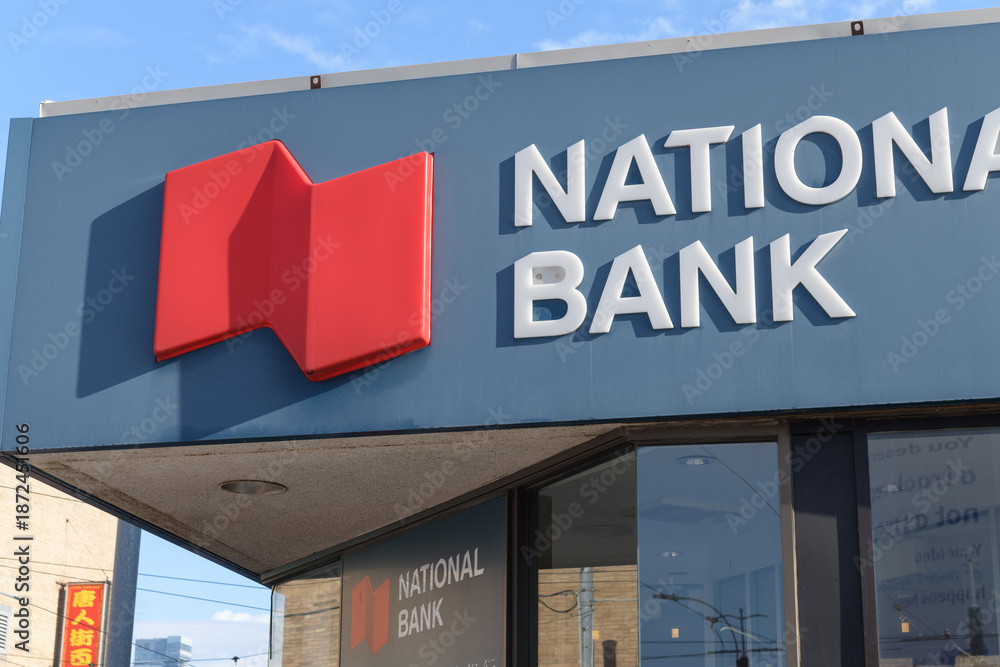 Fototapeta premium corporate logo sign outside National Bank of Canada branch located at 501 Dundas St W near Spadina and Dundas in Toronto