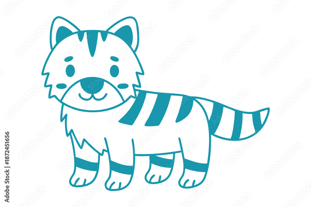 Obraz premium Turquoise feline character displays a cute pose with its unique striped pattern and fluffy fur
