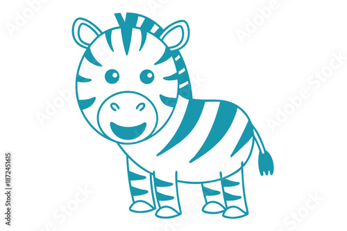 Cute turquoise outlined zebra smiles cheerfully, standing tall and ready to greet you
