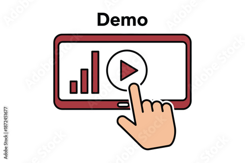 Hand Tapping Play Button on Tablet Screen for Video Demo