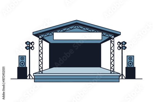 Empty outdoor event stage with speakers and lighting illustration