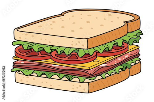 Large Multilayered Deli Sandwich with Ham Cheese and Salad