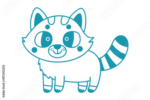 Animated outline shows a charming raccoon with a striped tail standing against a white backdrop