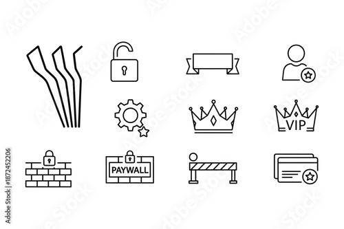 Digital Content Access and Membership Paywall Icon Set