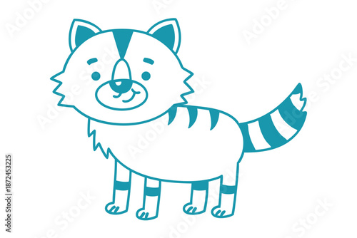 Cartoon raccoon outline shows cute striped tail and playful smile on its face