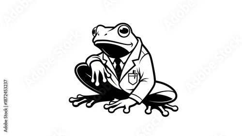 A sophisticated frog dressed in a formal suit and tie.