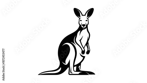 Striking Black and White Kangaroo Illustration Standing Tall.