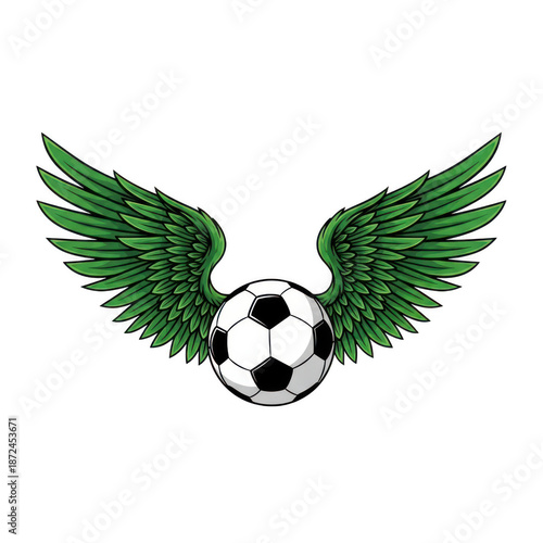 Soccer ball with green wings isolated on transparent background