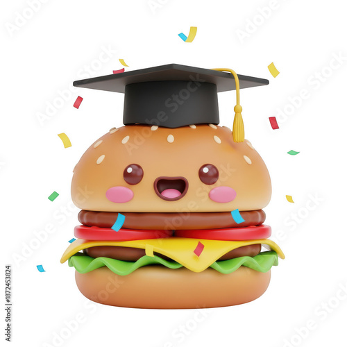 Graduating burger celebration isolated on transparent background