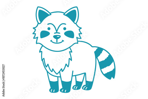 Teal outline shows a cute, smiling raccoon standing against the white background of the scene