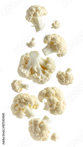 Cauliflower florets falling fresh food healthy eating