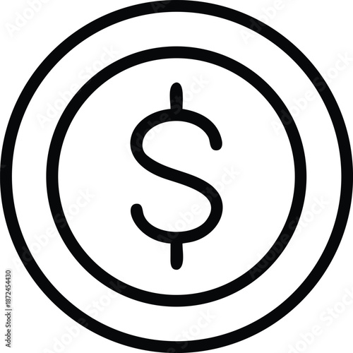 Single Dollar Coin Outline Financial Currency Money Cash Banking Vector Illustration
