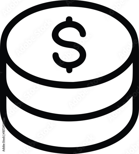 Stack of Dollar Coins Outline Financial Currency Vector Illustration