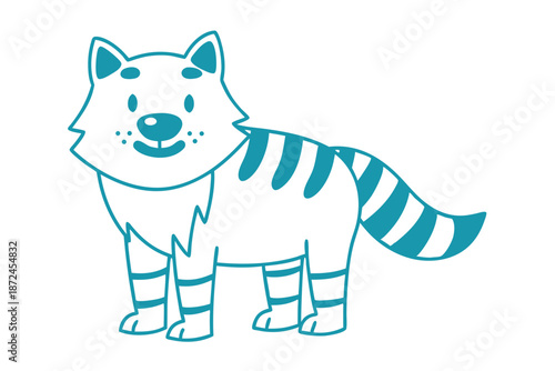 Smiling cartoon blue raccoon shows bold stripes in a clean animal drawing