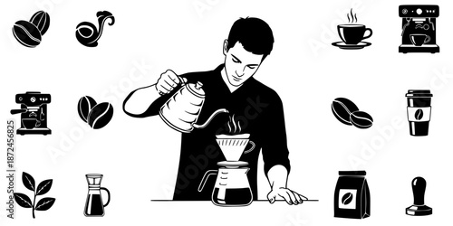 Specialty Coffee Pour Over Cafe Logo Silhouette