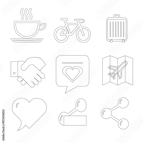 Outline social and interface icon set. Editable vector symbols for UI, app and web design