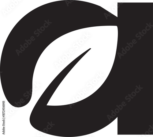 black, filled and minimalist logo, a leaf mixed with a letter a, white background