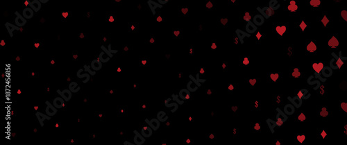 Dark red vector texture with playing cards. Glitter abstract sketch with isolated symbols of playing cards. Pattern for booklets, leaflets of gambling houses.
