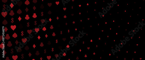 Dark red vector texture with playing cards. Glitter abstract sketch with isolated symbols of playing cards. Pattern for booklets, leaflets of gambling houses.