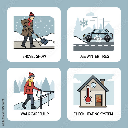 Winter Safety Tips Illustration Set.