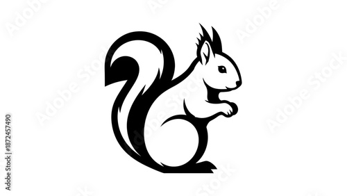 Stylized Black and White Silhouette of a Squirrel.